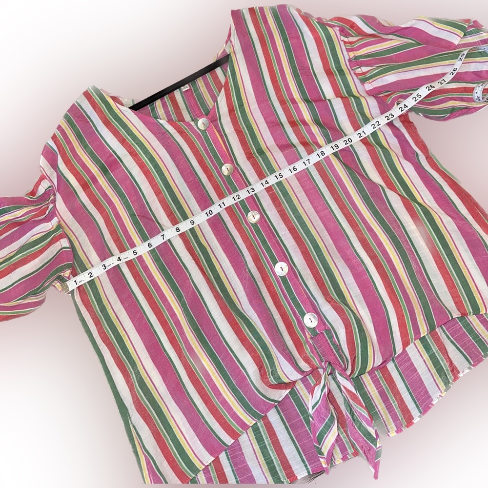 Notations Colorful Button Down Tie Blouse - Picture 5 of 8